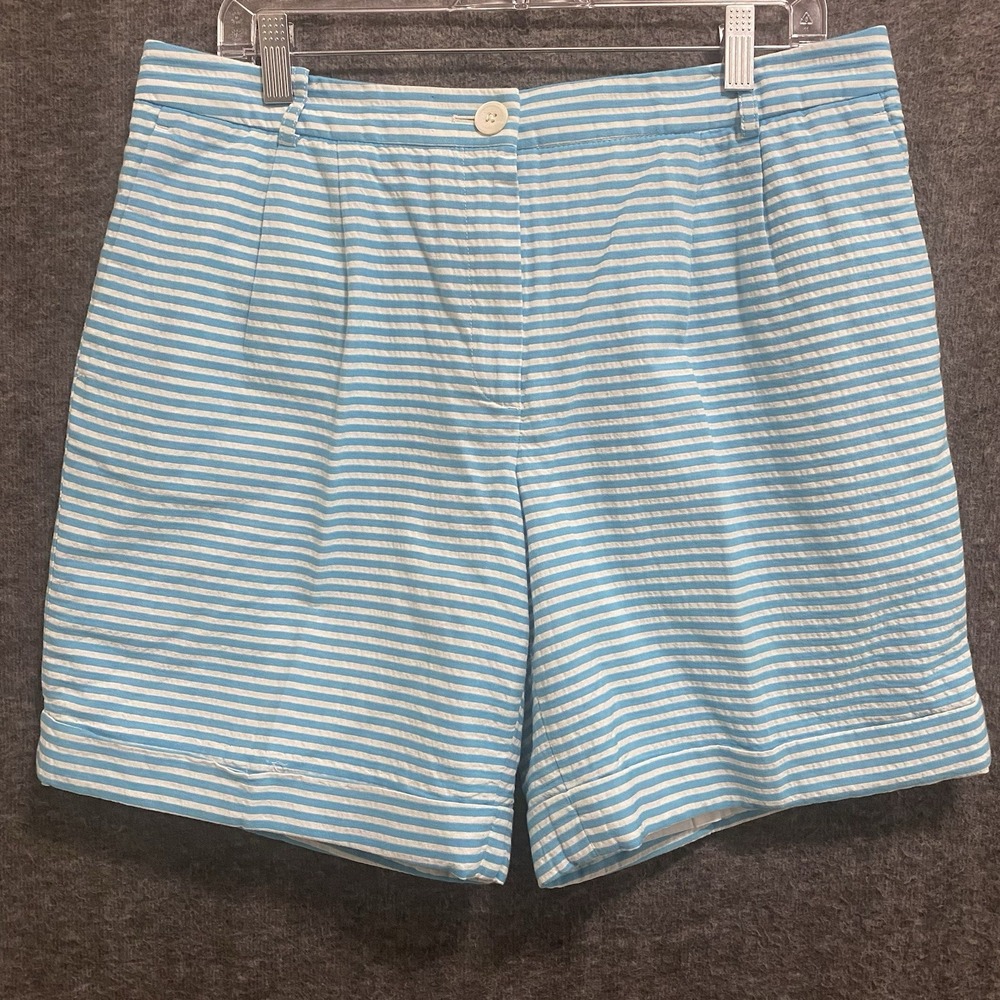 Brooks Brothers Shorts Women 12 Blue White Seersucker Lined Cuffed Beach Coastal